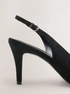 Next Suede noire - Chaussures à talons Forever Comfort® pointus en cuir avec nœud et bride arrière