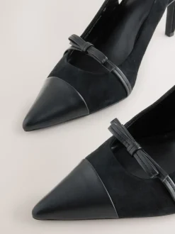 Next Suede noire - Chaussures à talons Forever Comfort® pointus en cuir avec nœud et bride arrière