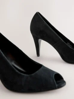 Next Suede noire - Chaussures à talons Bout ouvert en cuir haut de gamme