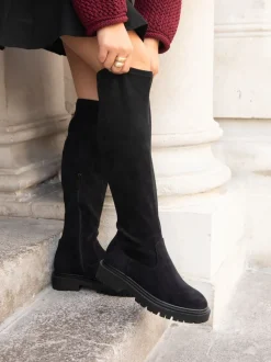 Linzi Suede noire - Briody Coupe large PU Extensible High Leg Bottes