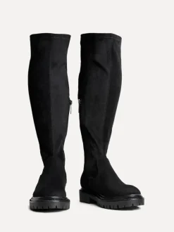 Linzi Suede noire - Briody Coupe large PU Extensible High Leg Bottes