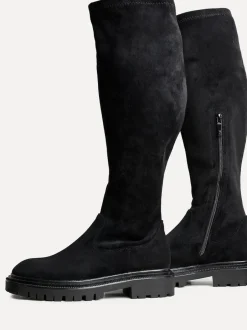 Linzi Suede noire - Briody Coupe large PU Extensible High Leg Bottes