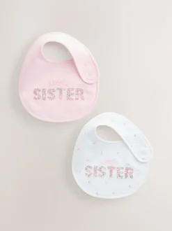 Next Sœur rose/blanc - Lot de 2 bavoirs bébé familial New
