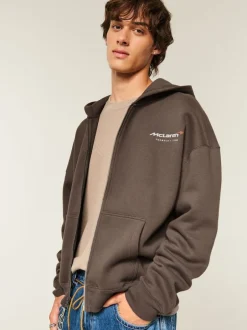 Hollister Sweat à capuche McLaren Back imprimé graphique marron Sale