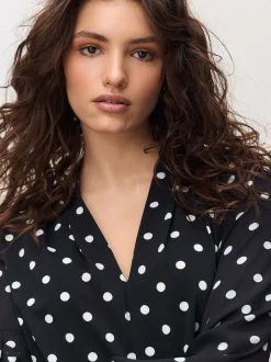 Next Tache noire/blanche - Chemisier manches longues à col V Best