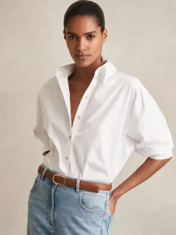 Reiss Tan - Ceinture en cuir à boucle incurvée Hazel New