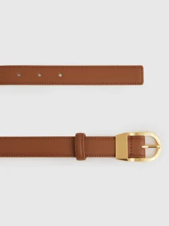 Reiss Tan - Ceinture en cuir à boucle incurvée Hazel New