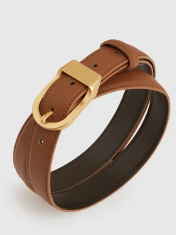 Reiss Tan - Ceinture en cuir à boucle incurvée Hazel New