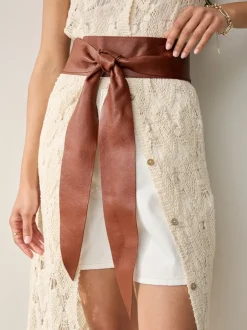 Next Tan - Ceinture large en cuir avec détail noué Sale