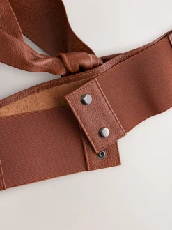 Next Tan - Ceinture large en cuir avec détail noué Sale