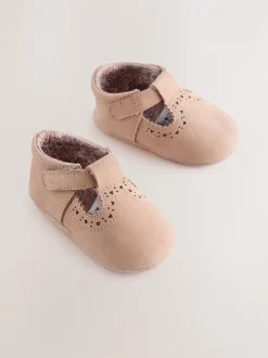 Next Tan - Leather Bébé T-Bar Chaussures (0-24mths) New
