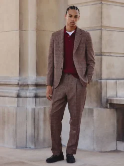 Next Tan/Rouge - Veste de costume slim à carreaux en mélange de laine Best