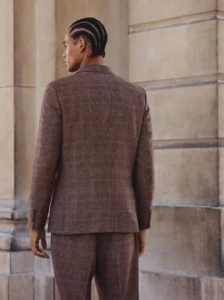 Next Tan/Rouge - Veste de costume slim à carreaux en mélange de laine Best