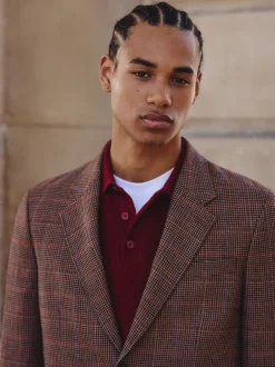 Next Tan/Rouge - Veste de costume slim à carreaux en mélange de laine Best