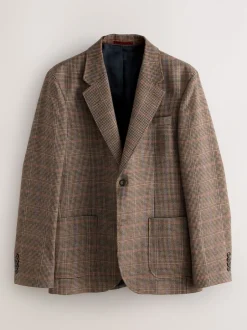 Next Tan/Rouge - Veste de costume slim à carreaux en mélange de laine Best