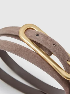Reiss Taupe (Taupe) - Ceinture fine en cuir avec boucle allongée Chaya Online