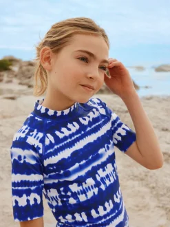 Next Teinture bleue de cravate - Ensemble de bain Sunsafe Rash Gilet et short (3-16ans) New