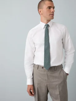 Next Texture moucheté blanc/bleu - Slim Fit (Slim Fit) - Ensemble chemise élégante, cravate et mouchoir de poche en coton mélangé