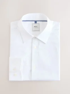 Next Texture moucheté blanc/bleu - Slim Fit (Slim Fit) - Ensemble chemise élégante, cravate et mouchoir de poche en coton mélangé