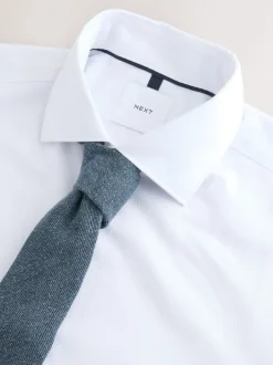 Next Texture moucheté blanc/bleu - Slim Fit (Slim Fit) - Ensemble chemise élégante, cravate et mouchoir de poche en coton mélangé