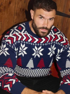 The Little Tailor pull en coton fairisle multicolore de Noël bleu