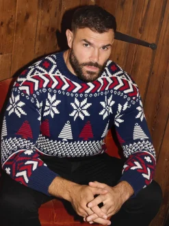 The Little Tailor pull en coton fairisle multicolore de Noël bleu