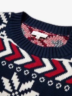 The Little Tailor pull en coton fairisle multicolore de Noël bleu
