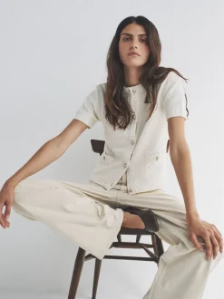 The Set lot de 2 Cardigans Or en maille à boutons et Manches courtes