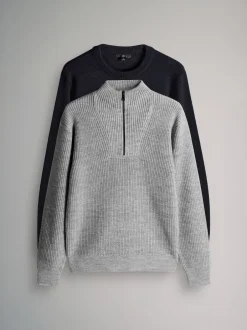 The Set lot de 2 pulls en maille torsadée et à col zippé Clearance