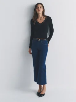 The Set lot de 4 T-shirts à manches longues côtelés Col en V  avec bordure en dentelle Sale