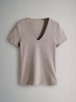 The Set lot de 3 t-shirts côtelés Col en V Manches Hot