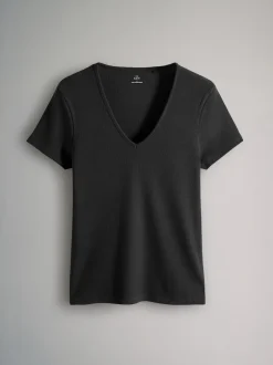 The Set lot de 3 t-shirts côtelés Col en V Manches Hot