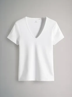 The Set lot de 3 t-shirts côtelés Col en V Manches Hot