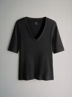 The Set lot de 5 t-shirts côtelés à manches courtes et col en V Discount