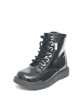 Toezone Bottes noires à lacets et zip latéral en cuir verni Alice