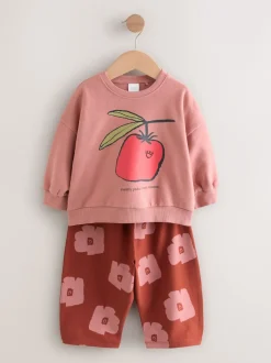 Next - Ensemble Sweat-shirt et jogging Coupe ballon (3mois -7ans) Tomate Rose/Marron Sale