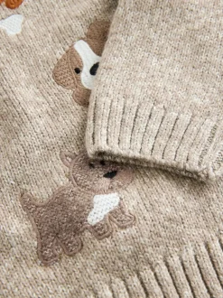 Next Ton neutre motif chiens - Pull col rond en maille (3mois-7ans) Sale