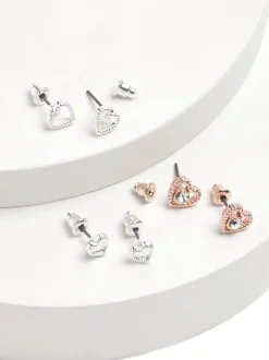 Next Ton or rose/ton argenté - Boucles d'oreilles Cœur 3 Pack New