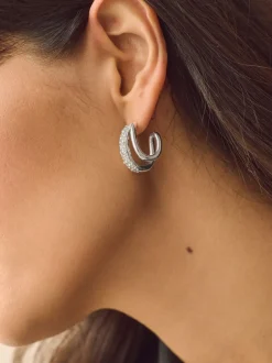 Next Tonalité argentée - Créoles doubles scintillantes Best