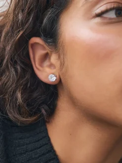 Next Tonalité argentée - Grands clous d'oreilles en zircon cubique Online