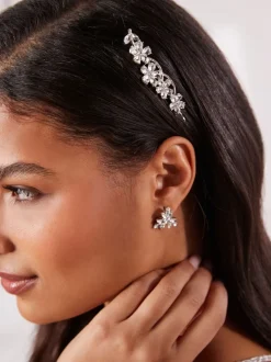 Next Tonalité argentée - Pince à cheveux Barrette à fleurs scintillantes de mariée