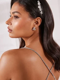 Next Tonalité argentée - Pince à cheveux Barrette à fleurs scintillantes de mariée