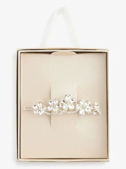 Next Tonalité argentée - Pince à cheveux Barrette à fleurs scintillantes de mariée