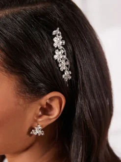 Next Tonalité argentée - Pince à cheveux Barrette à fleurs scintillantes de mariée