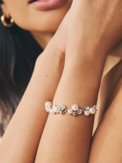 Next Tonalité d'or - Bracelet extensible effet perles scintillantes Sale