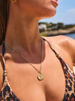 Next Tonalité d'or - Collier en acier inoxydable avec disque martelé Online