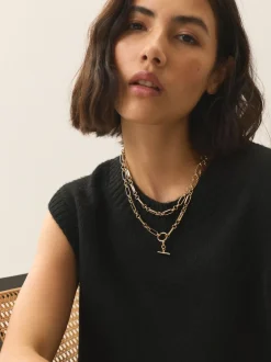 Next Tonalité d'or - Collier multicouche avec chaîne à barre en T