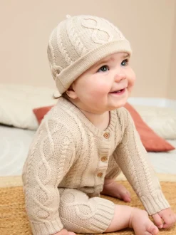 Jojo Maman Bébé Tout-en-un en maille torsadée avec Chapeaux Discount