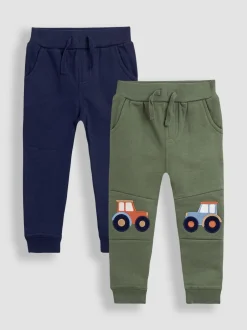 Jojo Maman Bébé Tracteur vert kaki - Lot de 2pantalons de jogging à motif appliqué genou et uni Discount