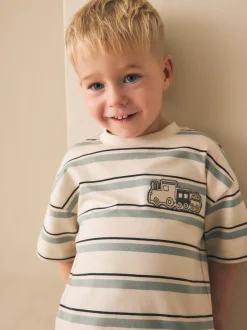 Next Train bleu/écru - T-shirt Rayure Manches courtes (3mois-7ans) (3mois-7ans) New